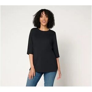 Denim & Co. Essentials Petite 100% Cotton Jersey Tunic Black, Petite Large